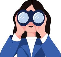 woman looking through binoculars flat style isolate on background vector