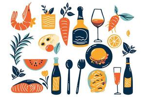 food and drink collection flat style isolated on background vector