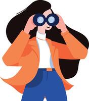 woman looking through binoculars flat style isolate on background vector