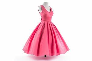 AI generated pink dress on a mannequin isolated on white background. photo