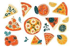 Pizza colección plano estilo aislado en antecedentes vector