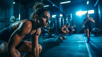 AI generated An athlete woman focused training and visualization in a gym with mirrors photo