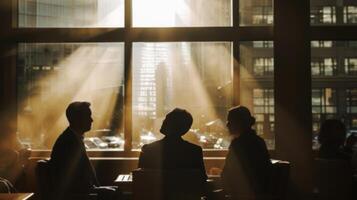 AI generated Corporate Leader Weighing Conflicting Advice from Advisors and Colleagues in a Bright Meeting Room photo