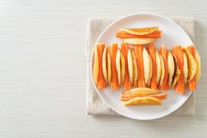 flat pancake roll with crab stick photo