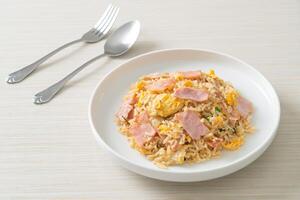 bacon ham fried rice on plate photo