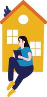 a woman searching real estate from laptop flat style isolated on background vector