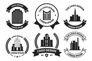 houses and skyscrapers logo or badge in Vintage style vector