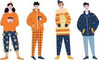 people wearing pajamas flat style isolated on background vector