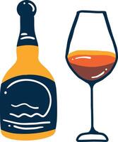 isolate a glass of wine and a bottle of wine flat style on background vector