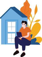 a man searching real estate from laptop flat style isolated on background vector