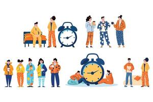 people wearing pajamas collection flat style on background vector