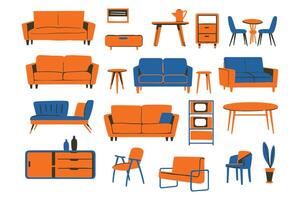 furniture collection flat style isolated on background vector