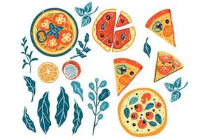 pizza collection flat style isolated on background vector