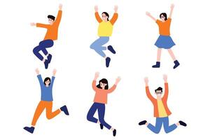 people jumping collection flat style on background vector