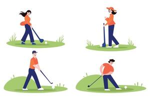 personas jugando golf colección plano estilo en antecedentes vector