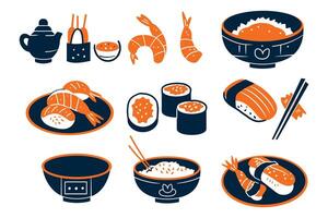 japanese food set flat style isolated on background vector