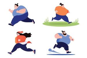 fat person running collection flat style on background vector