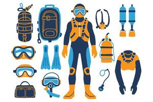 aquanaut object collection flat style isolated on background vector