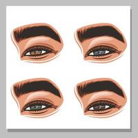 vistoso De las mujeres ojos con constituir. ojo maquillaje de cerca aislado. belleza salón social medios de comunicación diseño. belleza salón bandera. dibujado a mano vector ilustración hembra ojos colocar.