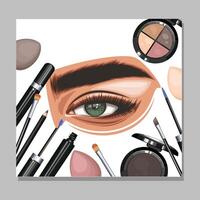 Colorful women's eyes with makeup. Eye makeup closeup.  Beauty Salon Social media design layout template. Beauty Salon Banner template. Hand-Drawn vector illustration female eyes set.