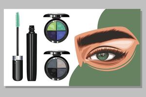 vistoso De las mujeres ojos con constituir. ojo maquillaje de cerca. belleza salón social medios de comunicación diseño diseño modelo. belleza salón bandera modelo. dibujado a mano vector ilustración hembra ojos colocar.