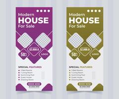 Modern real estate pull-up banner design or display standee roll up banner template vector