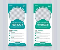 Modern healthcare and medical care roll up stand banner design x roll up banner design template vector