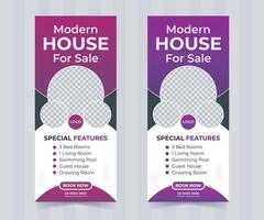 Modern real estate pull-up banner design or display standee roll up banner template vector