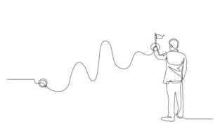 Continuous one line drawing of businessman drawing path from start to finish, plan to reach goal or target concept, single line art. vector