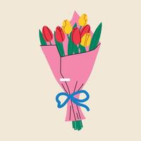 Bouquet of tulips on a sand background. Floral vector background.