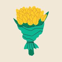 Bouquet of yellow tulips on a sand background. Floral vector background.