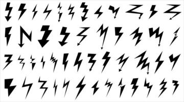 Set of black lightning icons. Simple icon of storm or thunder and lightning strike. Isolated on white background vector illustration in flat style