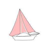 Sea Sailboat Continuous one line drawing out line vector illustration