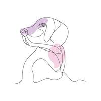 Continuous one line drawing style of dog head out line vector