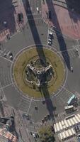 Vertical video of Traffic Movement in Barcelona. Plaza del Espana. Spain, Top View