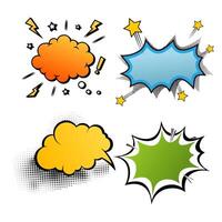 Comic speech bubbles set with different emotions. Vector bright dynamic cartoon illustrations isolated on white background.