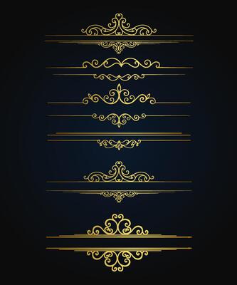 Set of Decorative vintage frames and borders set, Gold photo frame with corner Thailand line floral for picture, Vector design decoration pattern style.