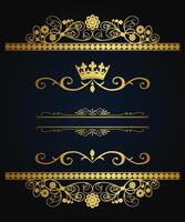 Set of decorative vintage frames and borders set, Gold photo frame with corner Thailand line floral for picture, Vector design decoration pattern style. calligraphic design.Golden colour.