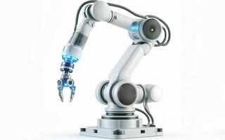 AI generated Robot arm, AI technology, artificial intelligence, industry, white background photo