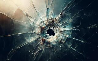 AI generated Clear glass with circular holes, broken glass, broken glass, broken glass photo