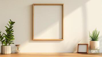 mockup of small 10x10 wood frame on a wall photo