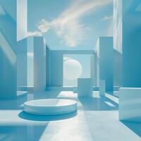 the background in blue in the style of vray tracing photo