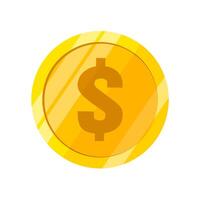 Gold coin icon with dollar sign isolated on white background. Nice shiny money coin for business, wealth, investment and income concept. Vector illustration