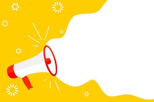 Megaphone vector illustration on yellow background. The concept of shouting with a loudspeaker conveys something important. Advertising banner templates, job vacancies, sales and announcements.