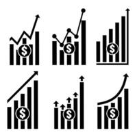 Dollar value increase line icon set isolated on white background. Statistical graph of the increase in currency value. Cash salary increase and investment growth concept. Vector illustration