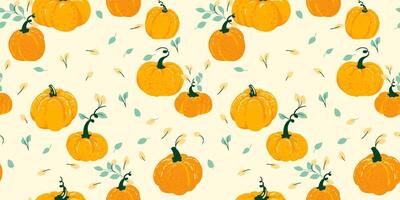 Creative artistic simple  yellow pumpkins seamless pattern on a light background. Vector hand drawn sketch shape. Perfect for fall, Thanksgiving, Halloween, printing. Template for design, fabric