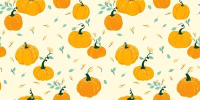 Creative artistic simple  yellow pumpkins seamless pattern on a light background. Vector hand drawn sketch shape. Perfect for fall, Thanksgiving, Halloween, printing. Template for design, fabric