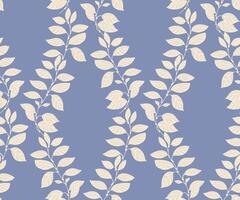 Pastel blue seamless pattern with simple creative leaves branches. Stylized elegant background with floral leaf tapestry. Vector hand drawn. Design for printing, textile, fashion, fabric