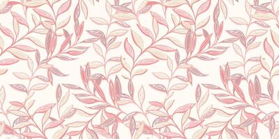 Abstract, stylized large branches leaves intertwined in a seamless pattern. Modern, monotone pink, beige floral background. Vector hand drawn. Template for textile, fashion, print, surface design