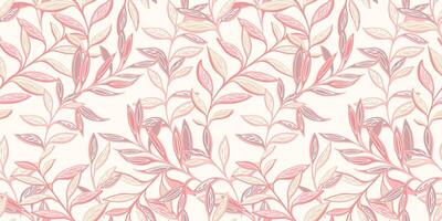 abstracto, estilizado grande ramas hojas entrelazados en un sin costura modelo. moderno, monótono rosa, beige floral antecedentes. vector mano dibujado. modelo para textil, moda, imprimir, superficie diseño